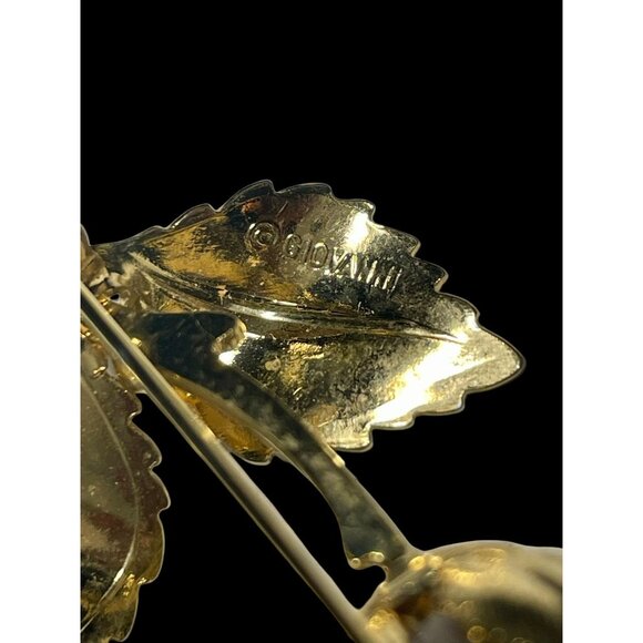 Giovanni Brushed Gold and Silver Tone Rose Flower Signed Vintage Brooch Pin - Picture 4 of 6
